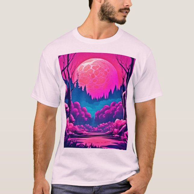 Jätte Rosa Måne Konst T Shirt (Framsida)