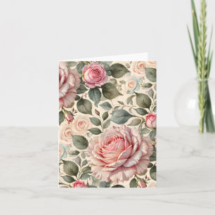 Jätte Rosa Ros och Knoppar Botanisk Kort