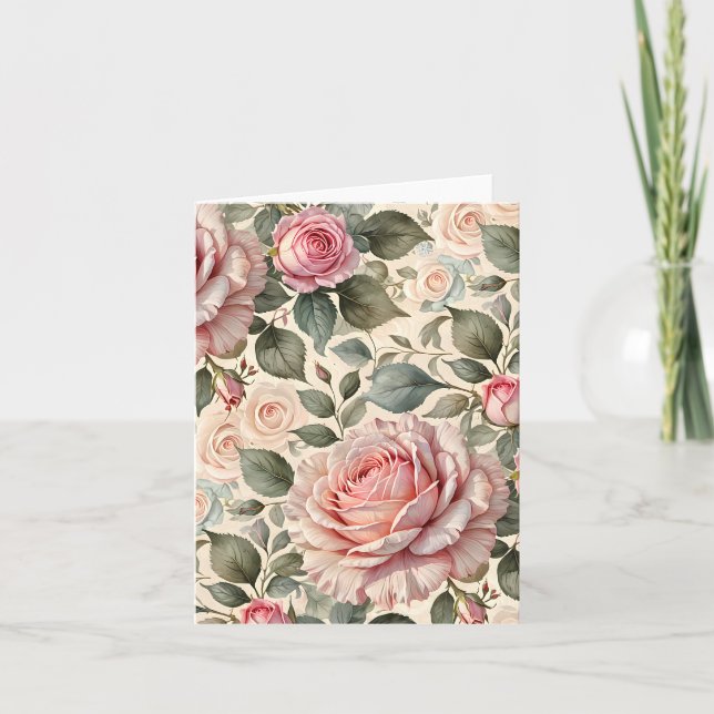 Jätte Rosa Ros och Knoppar Botanisk Kort (Framsida)