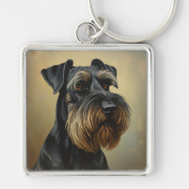 Jätte-Schnauzer Fyrkantig Silverfärgad Nyckelring