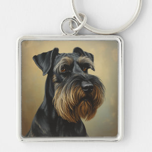 Jätte-Schnauzer Fyrkantig Silverfärgad Nyckelring