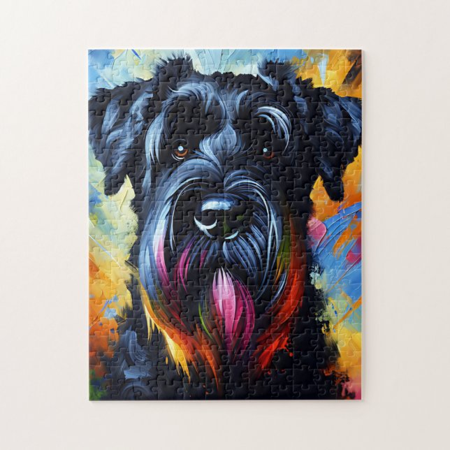 Jätte Schnauzer Hund Akryltryck | Färgrik Pussel (Vertikal)