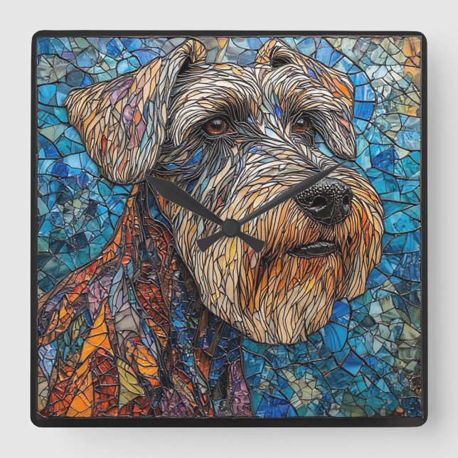 Jätte schnauzer Hund Färgrik mosaik konstverk Fyrkantig Klocka (Framsida)