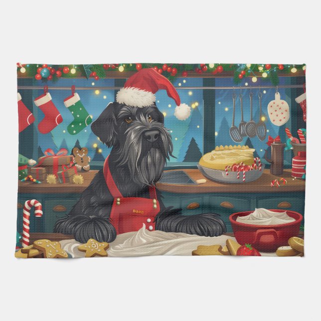 Jätte schnauzer julbak: Festiv jul Kökshandduk (Horisontell)