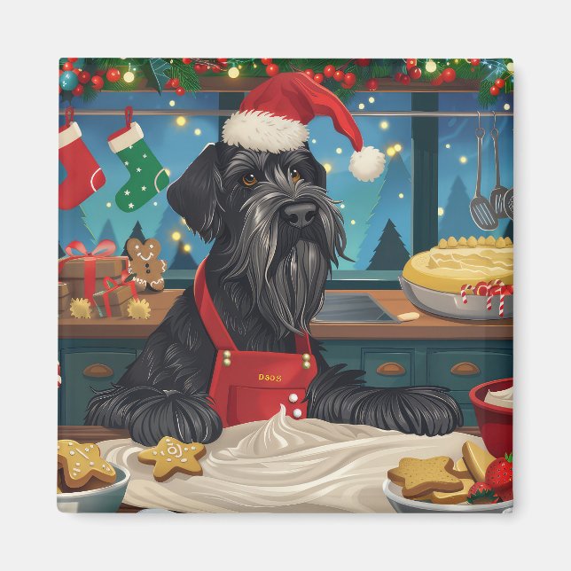 Jätte schnauzer julbakning: Festiv jul Magnet (Framsidan)