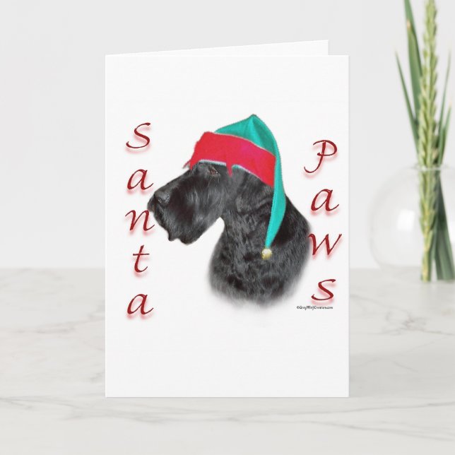 Jätte- SchnauzerSanta tassar Helgkort (Framsida)