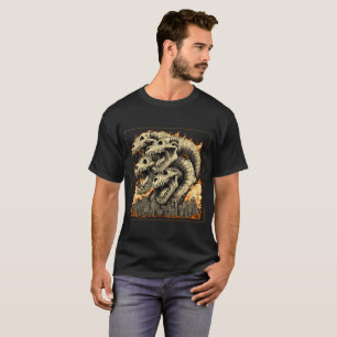 Jätte Skelett Kaiju Monster Stad T-Shirt