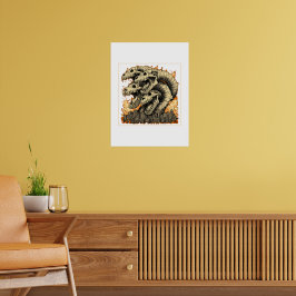 Jätte Skelettal Kaiju Monster Stad Poster
