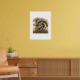 Jätte Skelettal Kaiju Monster Stad Poster