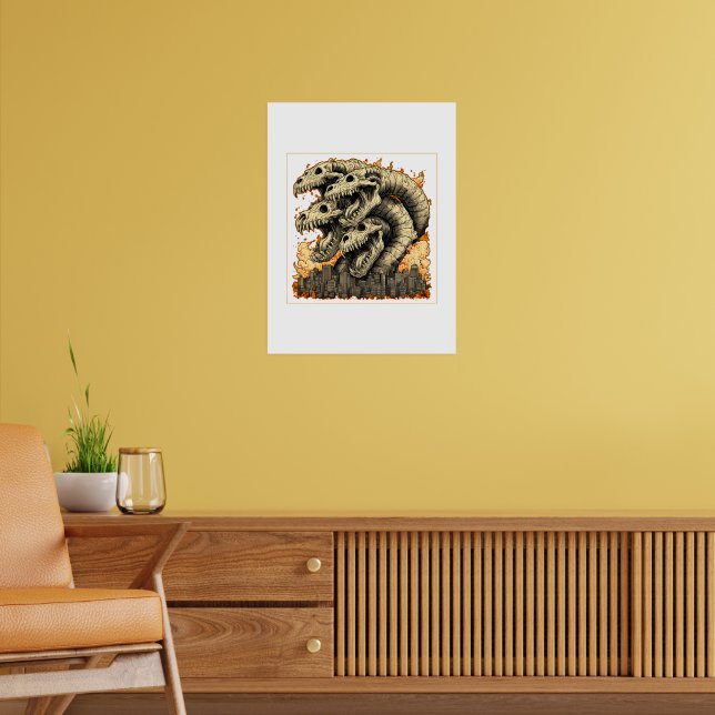 Jätte Skelettal Kaiju Monster Stad Poster (Vardagsrum 2)