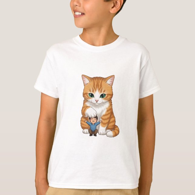 Jätte stor röd tabbymössa och liten pojke barn t shirt (Framsida)