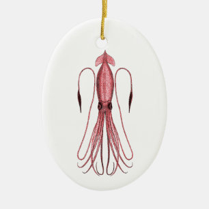 Jätte- tioarmad bläckfisk (färgillustrationen) julgransprydnad keramik