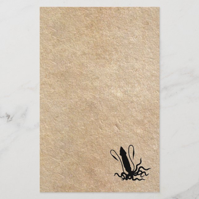 Jätte- tioarmad bläckfisk på gammal parchment brevpapper (Framsida)