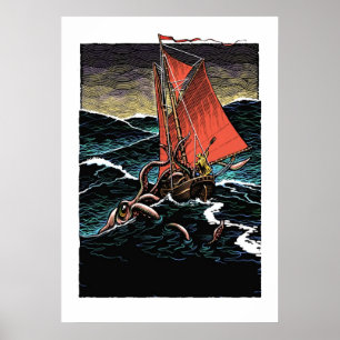Jätte- tioarmad bläckfiskaffisch poster