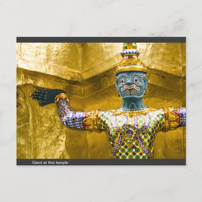 Jätte vid thailändsk tempel vykort (Framsida)
