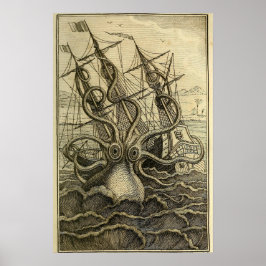 Jättebläckfisken Vintage 1801 Gravyr Poster