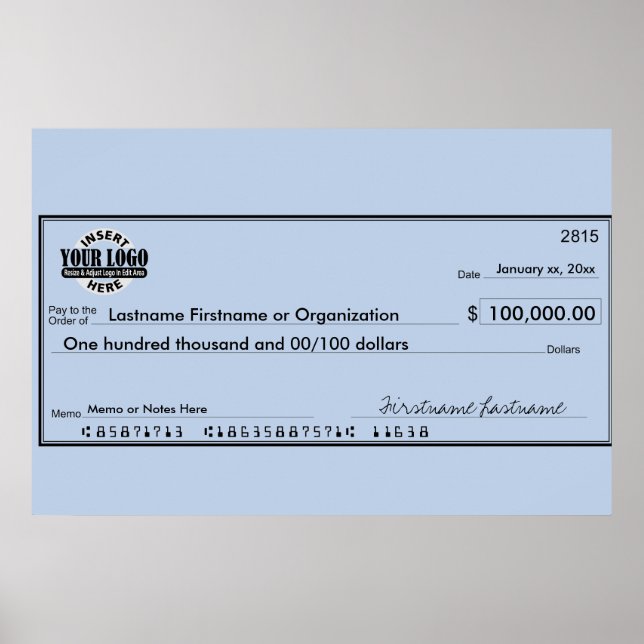 Jätteblankcheck för sweepstakes och utmärkelser poster (Framsidan)