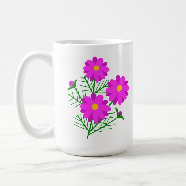 Jätteblomkrukor med ljusröda blommor kaffemugg (Vänster)