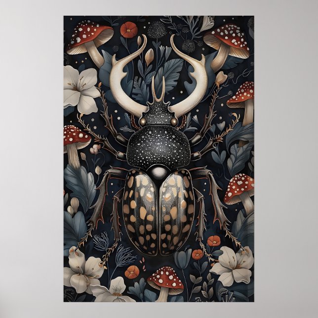 Jätteekorrbagge Blommtryck, Mörk Akademi Poster (Framsidan)