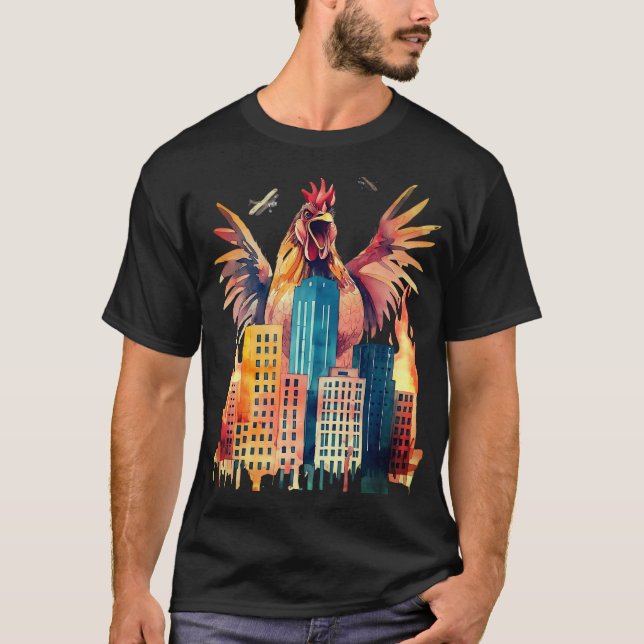 Jättehöstattack mot stad rolig djur t shirt (Framsida)