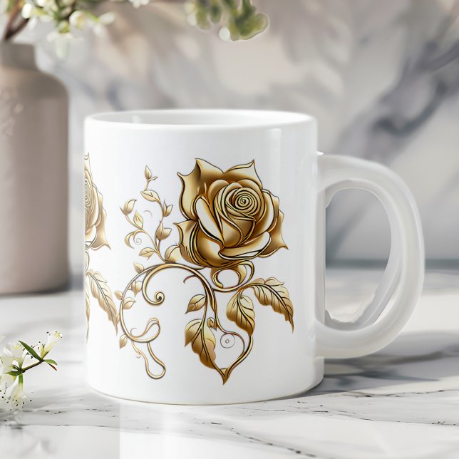 Jättekaffekopp med gyllene rosor jumbo mugg (Skapare uppladdad)