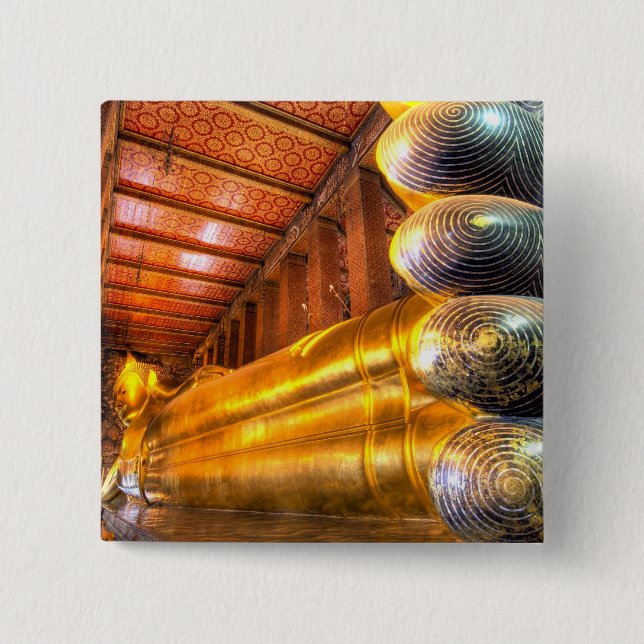 Jättelik liggande Buddha inne i tempel, Wat Pho, Knapp (Framsida)