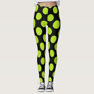 Jättelika limegröna prickar på svarta Leggings