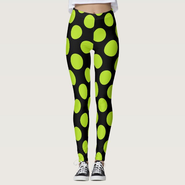 Jättelika limegröna prickar på svarta Leggings (Framsida)