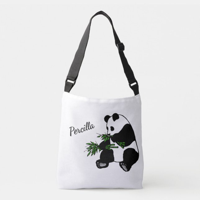 Jättepanda äter bambunamn   axelväska (Framsida)