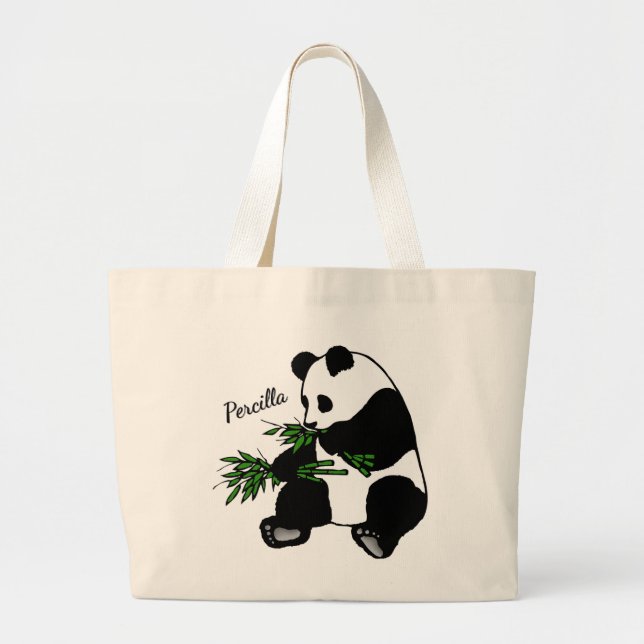 Jättepanda äter bambunamn   jumbo tygkasse (Framsidan)