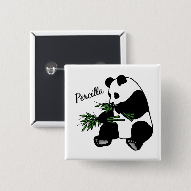 Jättepanda äter bambunamn   knapp (Framsida & baksida)