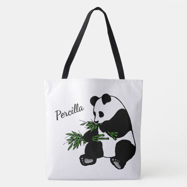 Jättepanda äter bambunamn   tygkasse (Framsida)