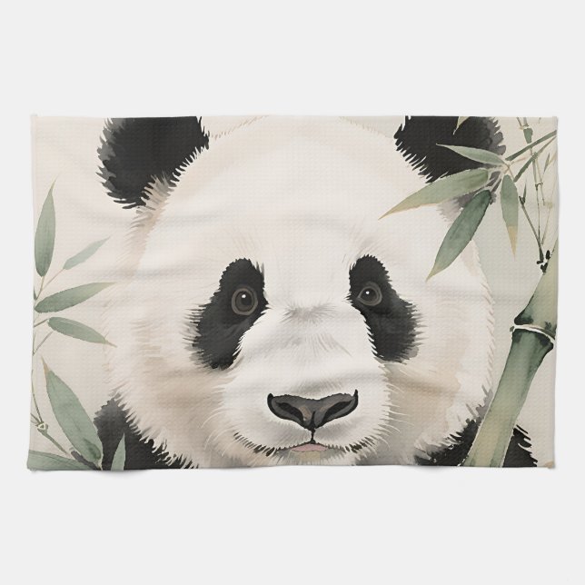 Jättepanda Bambu Porträtt Kökshandduk (Horisontell)