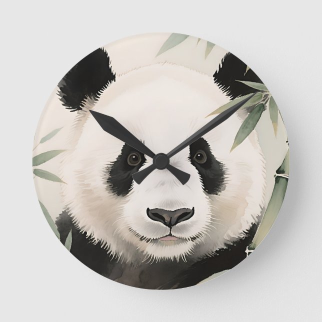 Jättepanda Bambu Porträtt Rund Klocka (Framsida)
