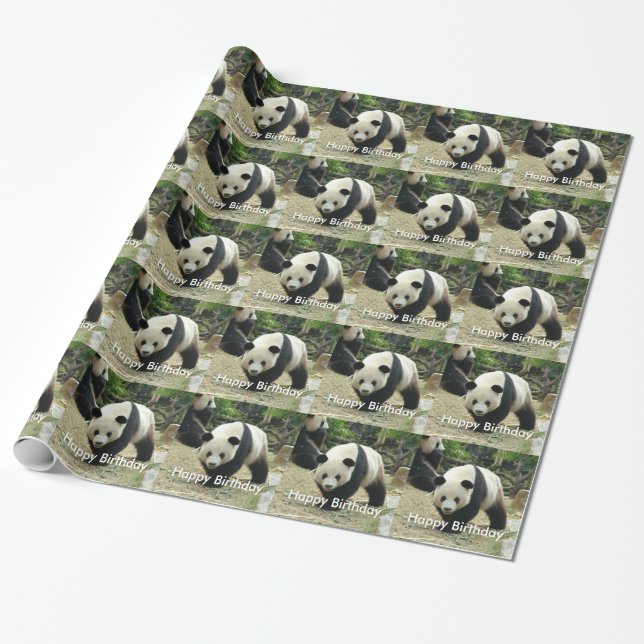 Jättepanda glad födelsedag, barnpresent presentpapper (Utrullad)