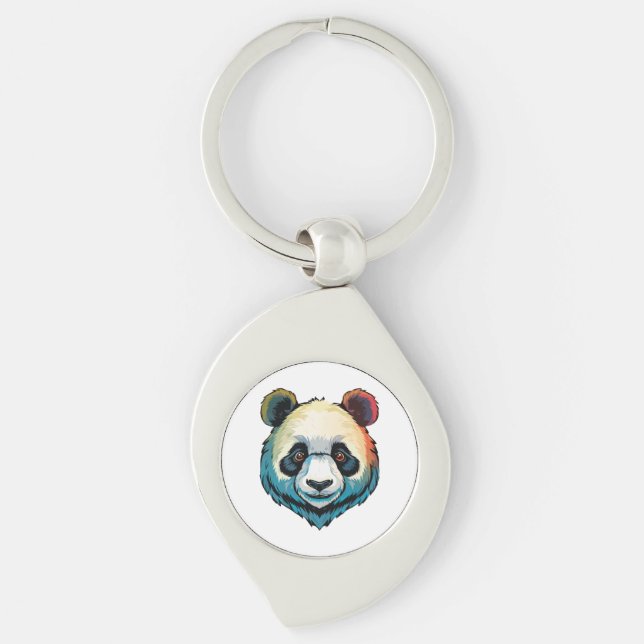 Jättepanda Swirl Silverfärgad Nyckelring (Framsidan)