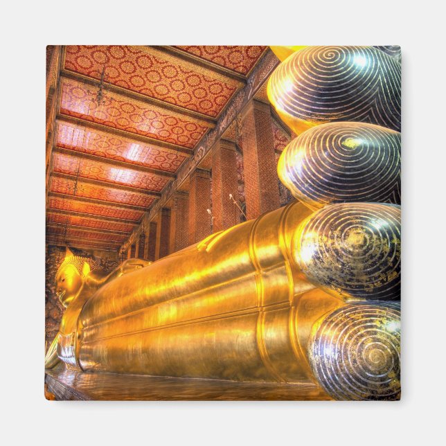 Jättestor liggande Buddha inuti tempel, Wat Pho, Magnet (Framsidan)