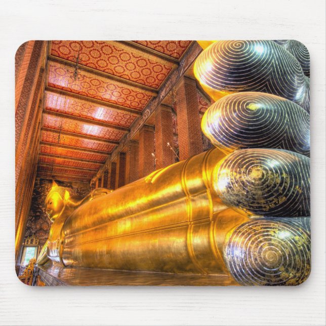 Jättestor liggande Buddha inuti tempel, Wat Pho, Musmatta (Framsidan)