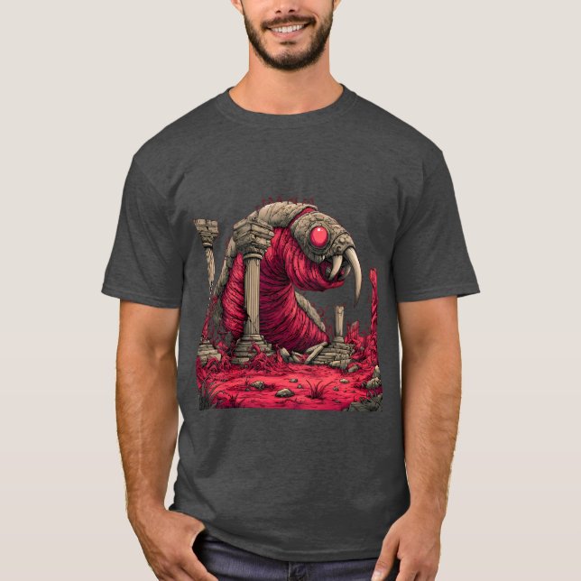 Jättestor röd utomjordingmask monster t-shirt (Framsida)