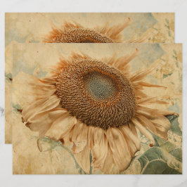 Jättestora solrosor gula gammal vintage decoupage