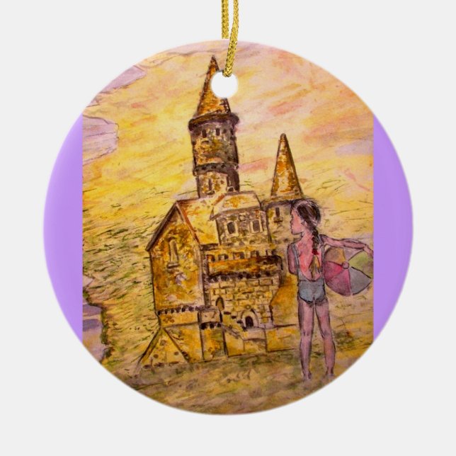 jättestort sandslott julgransprydnad keramik (Framsidan)