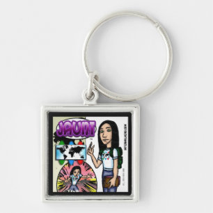 Jaunten kvadrerar Keychain design 2 Fyrkantig Silverfärgad Nyckelring
