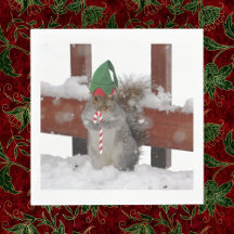 Jaunty Elf Squirrel med Candy cane Napkins