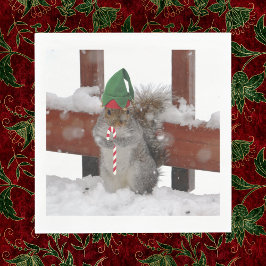 Jaunty Elf Squirrel med Candy cane Napkins Pappersservett