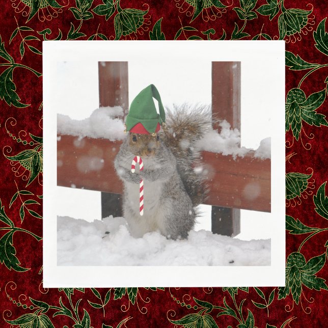Jaunty Elf Squirrel med Candy cane Napkins Pappersservett (Skapare uppladdad)