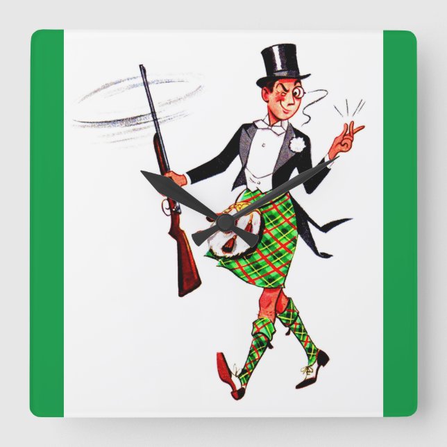 jaunty Scotsman med gevär Fyrkantig Klocka (Framsida)