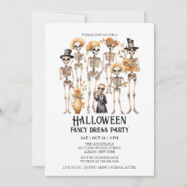 Jaunty Skeleton Family Porträtt Halloween fest Inbjudningar
