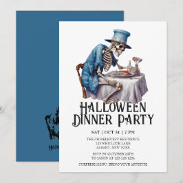 Jaunty Skeleton Halloween Dinner Party Inbjudningar