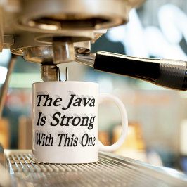 Java är en stark, rolig kaffeofferttext, svart hal kaffemugg