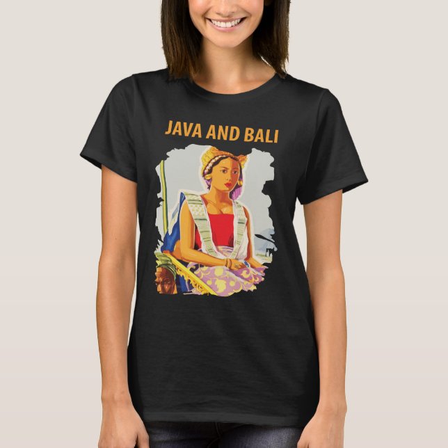 Java Bali Indonesien Traditionell Blå Resa T Shirt (Framsida)